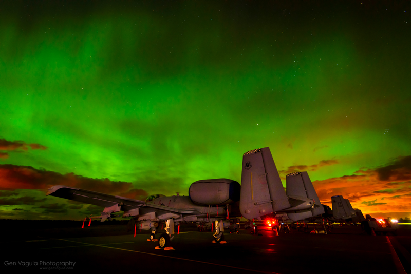 Illustration for article titled Forward Deployed A-10 Warthogs Bathe Under The Aurora Borealis In Estonia